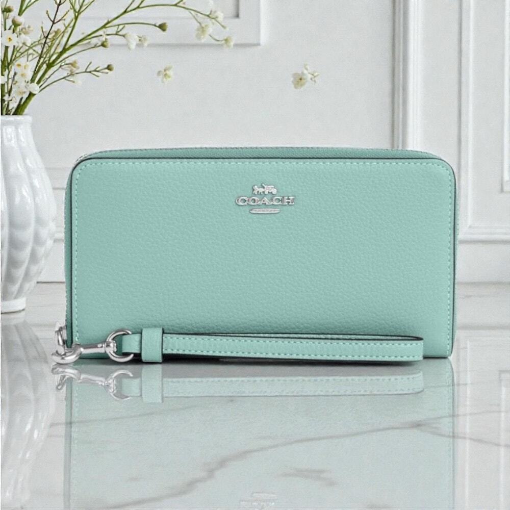 Coach Long Zip Around Leather Wallet in Faded Blue C4451